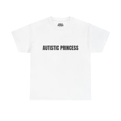 Autistic Princess funny neurodivergent t-shirt front view, heavy cotton unisex tee