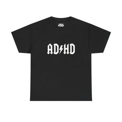 AD/HD funny ADHD t-shirt front view, heavy cotton unisex tee