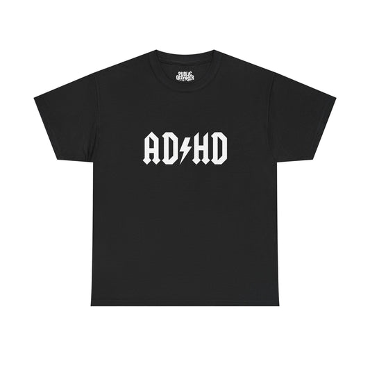 AD/HD funny ADHD t-shirt front view, heavy cotton unisex tee