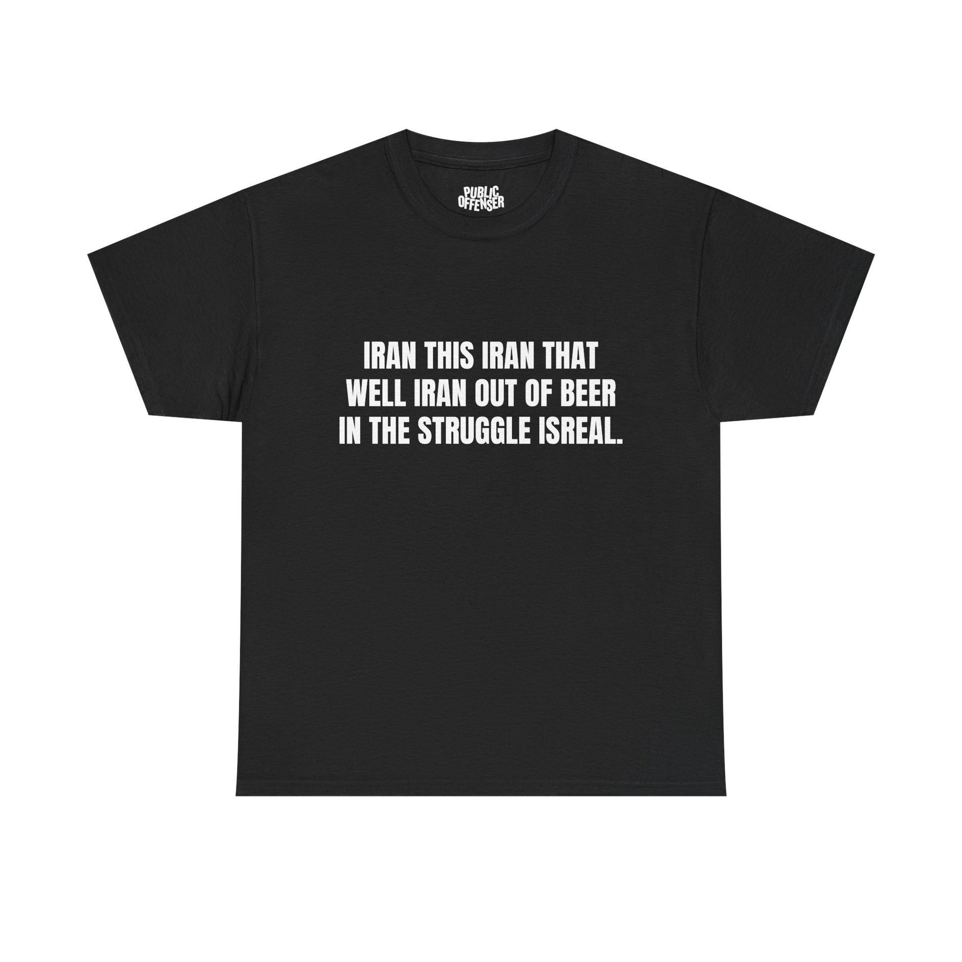 Out Of Beer funny drinking t-shirt front view, heavy cotton unisex tee