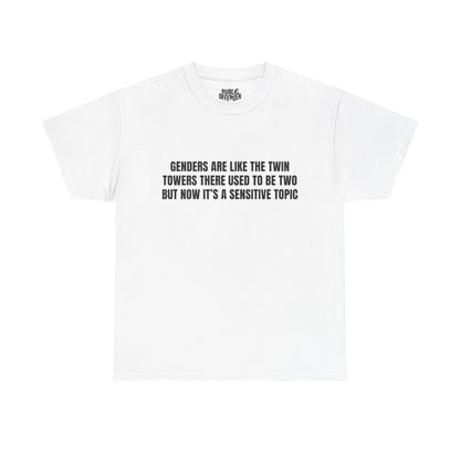 Sensitive Topic funny sarcastic t-shirt front view, heavy cotton unisex tee