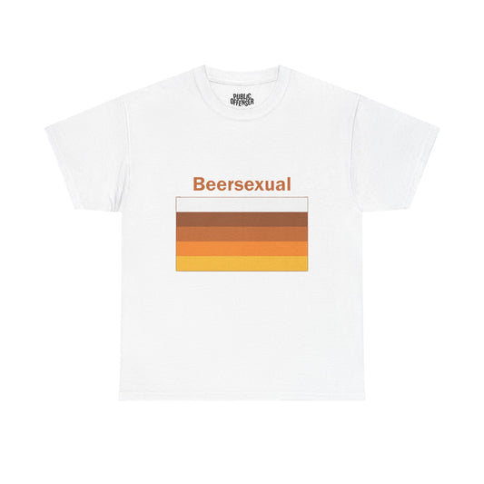 Beersexual funny beer lover t-shirt front view, heavy cotton unisex tee