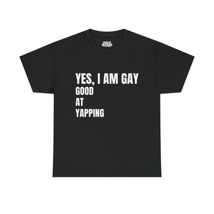 Yes I'm Gay funny pride t-shirt front view, heavy cotton unisex tee