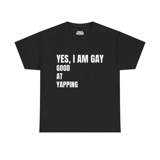 Yes I'm Gay funny pride t-shirt front view, heavy cotton unisex tee