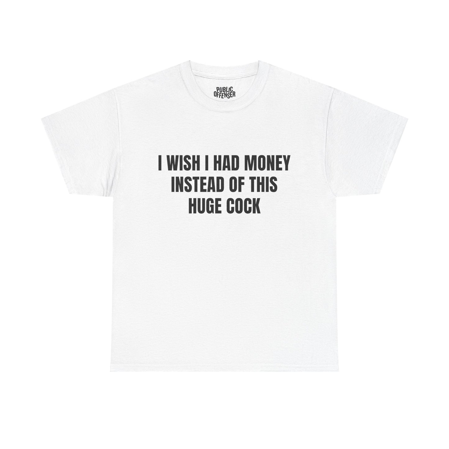 Huge Cock funny adult humor novelty pun t-shirt front view, heavy cotton unisex tee