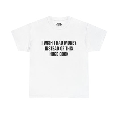 Huge Cock funny adult humor novelty pun t-shirt front view, heavy cotton unisex tee