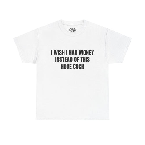 Huge Cock funny adult humor novelty pun t-shirt front view, heavy cotton unisex tee