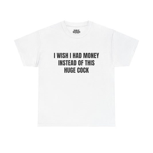 Huge Cock funny adult humor novelty pun t-shirt front view, heavy cotton unisex tee