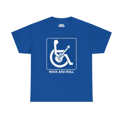 Rock And Roll funny music statement t-shirt front view, heavy cotton unisex tee