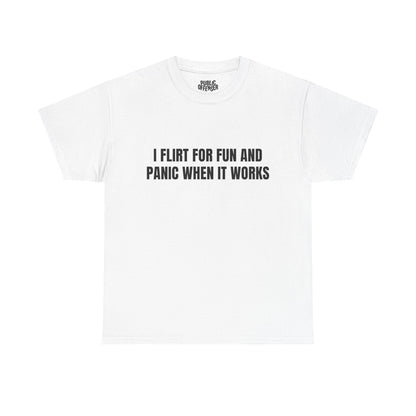 Flirt For Fun funny sarcastic t-shirt front view, heavy cotton unisex tee